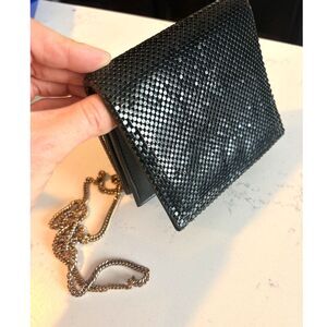 Vintage Whiting & Davis Mesh Crossbody Wallet on Chain Black Shimmer